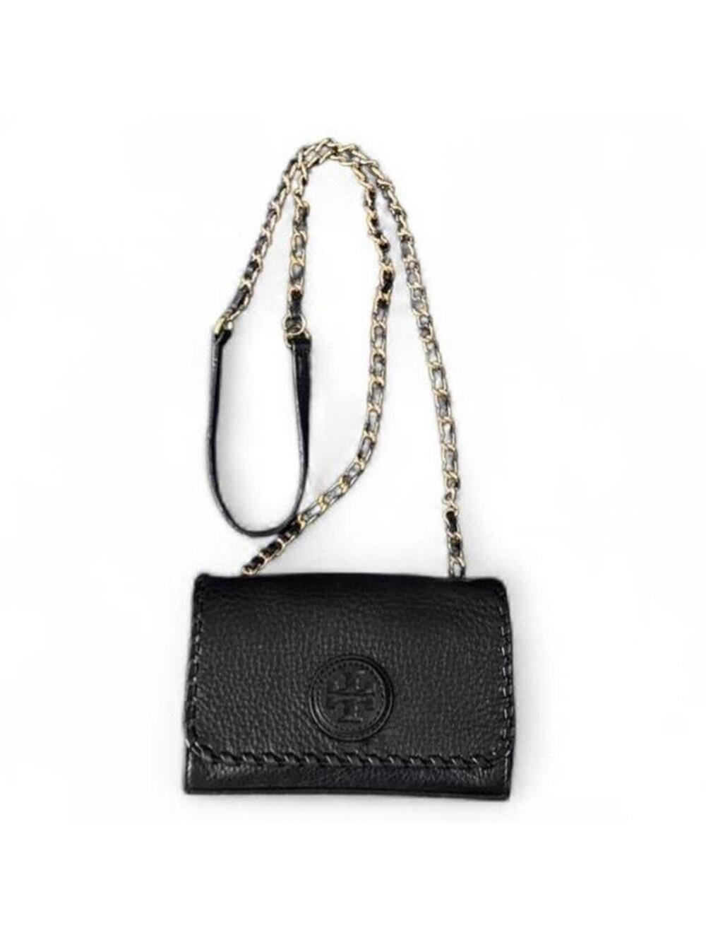 Small Tory Burch crossbody bag with black and gold braided chain